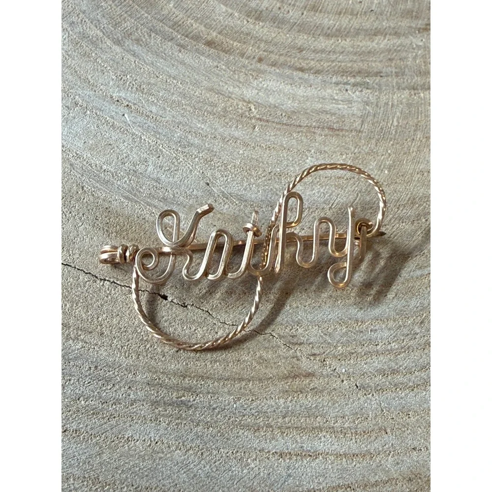 Vintage Kathy Name Brooch Gold Tone Wire Script Personalized Pin 2 Inch